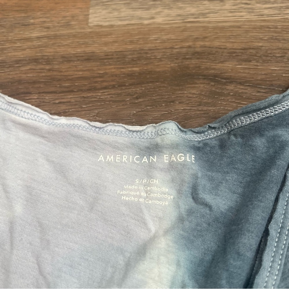 American Eagle Outfitters V-Neck Blue Ombre Tie Dye Peplum Tank Top - Picture 4 of 8